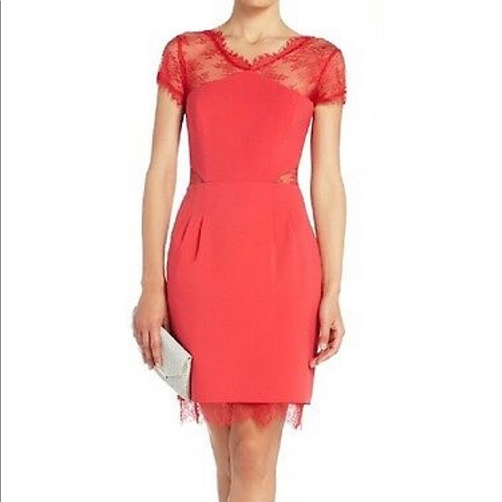 BCBG Nel Dress in Lipstick Red with back lace detail